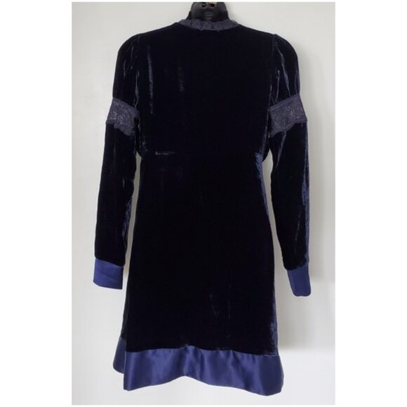 PINKO Navy Velvet Silk Mini Dress V-Neck Long Sleeve Sz 6 Classic Glamour Event - Picture 3 of 12